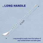 Briout 4 Pieces Bar Spoon, 12 Inches Long Handle Drink Stirrer with Mirror Finished Surface, Stainless Steel Cocktail Mixing Spoons for Drink, Silver