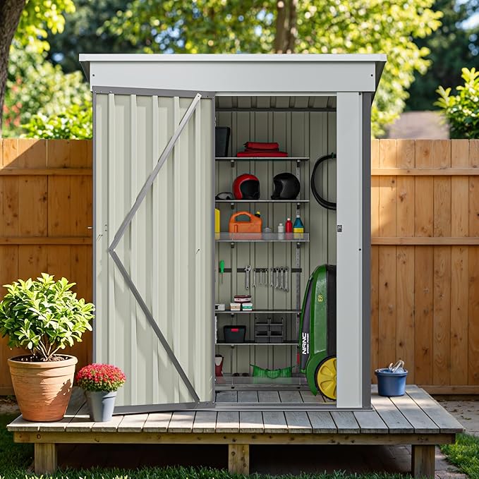 Greesum 5×3 FT Outdoor Storage Shed, Metal Storaged Sheds Without Floor, Tool Sheds with Lockable Doors and Slooping Roof for Garden, Patio, Backyard, Gray