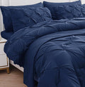 LANE LINEN Twin Comforter Set, 5 Piece Twin Bedding Sets for Boys, Pintuck Twin Size Bed Set, Pinch Pleated Twin Bed in a Bag Set, Twin Bed Comforter Set with Sheets, Pillowcase & Sham - Navy Blue