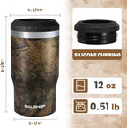 HAUSHOF 4-in-1 Insulated Can Cooler for 12oz Cans & Beer Bottle, Camo Green | Double-Wall Vacuum Insulated, 18/8 Stainless Steel, BPA-Free Lid, Slim Can Cooler for Camping, Beach & Picnic