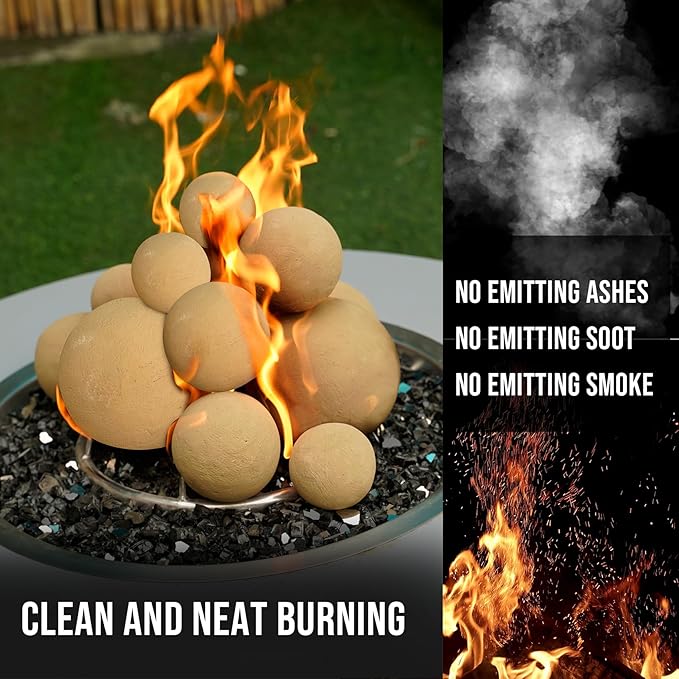 Skyflame 6" Ceramic Fireplace Balls, Beige Round Fire Stones Reusable Fire Pit Balls for Indoor and Outdoor Fire Pits or Fireplaces Accessory - Set of 4