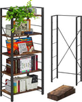 4NM Bookshelf 5 Tier Industrial Bookcase Home Office Adjustable Bookshelves Storage Shelves Organizer Vintage Book Shelf Display Rack for Living Room, Bedroom,Home- Rustic Brown
