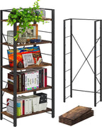 4NM Bookshelf 5 Tier Industrial Bookcase Home Office Adjustable Bookshelves Storage Shelves Organizer Vintage Book Shelf Display Rack for Living Room, Bedroom,Home- Rustic Brown