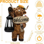 Solar Highland Cow Outdoor Statue with Latern for Garden, Outside Yard Lawn Decor Highland Cow Figurine Porch Patio Balcony Home, Birthday Gifts for Mom Women