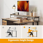 CubiCubi L Shaped Computer Desk with Monitor Stand & Shelves, 47 Inch Corner Home Office Desk Writing Table with Storage Drawer, Brown