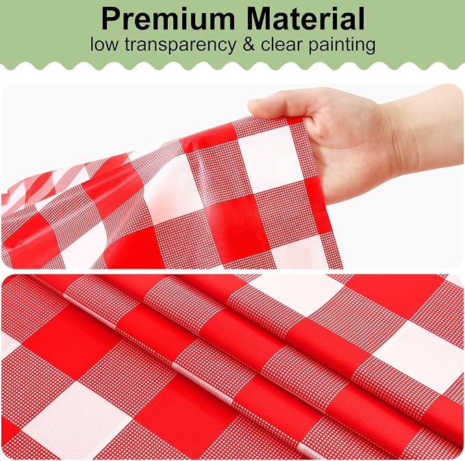 16 Packs Buffalo Disposable Table Cloth, 54 x 108 Inch Waterproof Plastic Tablecloth, Rectangle Red and White Checkered Table Covers for Picnic, Birthday, Party, Back to School