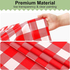 16 Packs Buffalo Disposable Table Cloth, 54 x 108 Inch Waterproof Plastic Tablecloth, Rectangle Red and White Checkered Table Covers for Picnic, Birthday, Party, Back to School