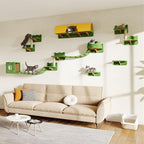Cat Wall Furniture, 9 in 1 Cat Wall Shelves Set with Bridge, Beige | Wall Mounted Cats Shelf for Space-Saving, Multi-Level Cat Climbing Systems for 16 Inch Drywall, with Scratching Posts, Condos
