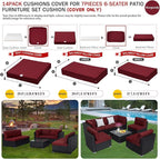 ClawsCover 14Pack Outdoor Patio Seat and Back Cushions Replacement Covers Fit for 7Pieces 6-Seater Wicker Rattan Sectional Couch Chair Furniture Set,Burgundy-Include Cover Only (Small)