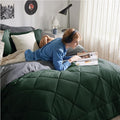 Bedsure Forest Green Twin XL Comforter Set - 5 Pieces Reversible Twin XL Bed in a Bag for College, Extra Long Twin Bed Set Forest Green and Grey with Comforters, Sheets, Pillowcase & Sham