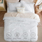 Bedsure Boho Comforter Set Full - Linen Tufted Bedding Comforter Set, 3 Pieces Farmhouse Shabby Chic Embroidery Bedding Set, Soft Geometric Pattern Comforter for All Seasons