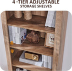 OKD 72'' Tall Bookshelf with Storage, Farmhouse 4 Tier Bookcase with Barn Door, Adjustable Shelves and Drawers, Rustic Wooden Office Bookshelves for Home Bedroom, Living Room, Library (Natural Oak)