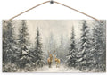Winter Pine Tree Deer Wooden Sign, 12x6 inches, Rustic Wall Decor for Home, Office or Gifting