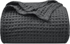PHF Ultra Soft Waffle Weave Throw Blanket 50"x 60"- Washed Lightweight Breathablee Cozy Woven Blanket - Great for Couch Bed Sofa Home Car - Black