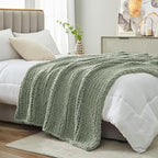 Amélie Home Chunky Knit Throw Blanket for Couch, Soft Chenille Crochet Blanket for Sofa, 50"x60", Sage Green