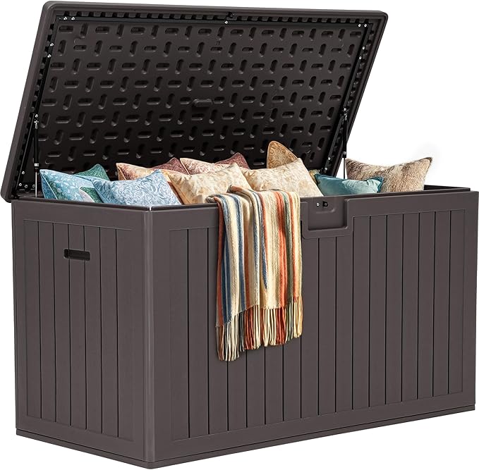 YITAHOME 200 Gallon Double-Wall Deck Box with Divider & Side Handles, Outdoor Large Storage for Patio Furniture Cushions, Garden Pool Accessories, Water Resistant & Lockable