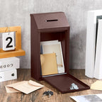 Yaocom Metal Money Box,Brown,10.24 x 5.71 x 2.95 Inch,No Lid | Wall Mounted Drop Donation Cash Box for Farm Stand Collection Safe Suggestion Box with Lock Container for Home Office Outdoor