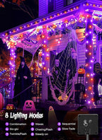 Minetom 2 Pack Solar Halloween Lights Outdoor, Total 80FT 200 LED Halloween String Lights with 8 Mode,Halloween Decoration Outdoor, Waterproof Solar String Lights for Outside Tree Yard,Orange & Purple