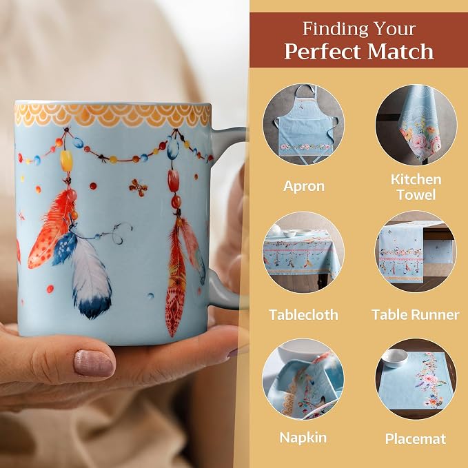 Maison d' Hermine Coffee Mug with Handles Tea Cups (12 Ounce, Pack of 1) | Fine Bone China Coffee Mugs for Hot Beverages Cappuccino Latte Home Restaurant Hotel Spring Summer -Ibiza - Blue - Festival