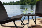 Keter Rio 3 Piece Resin Wicker Patio Furniture Set with Side Table and Outdoor Chairs, Dark Grey