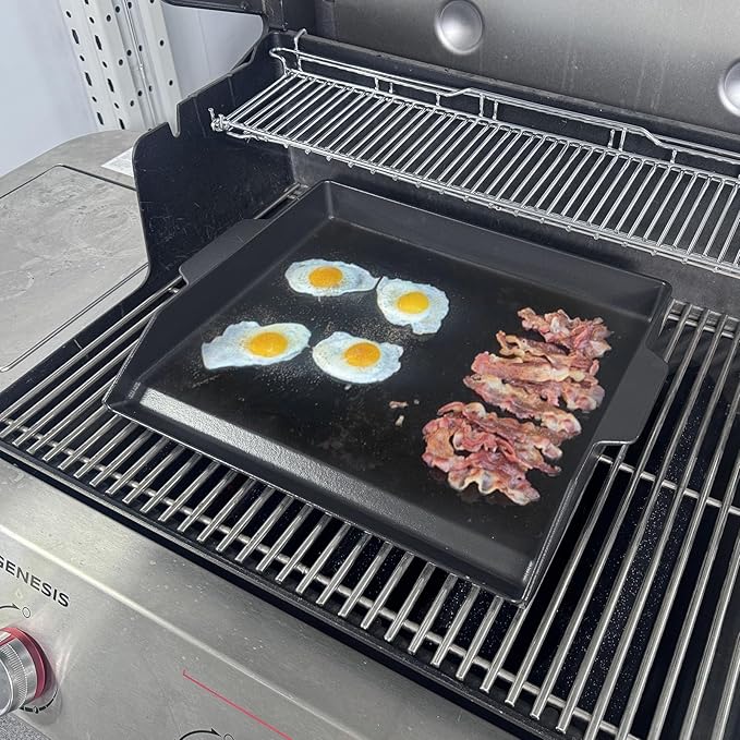 Universal Flat Top Griddle for Gas Grill, Gas Stove,Grill Flat Insert for Outdoor Grills, Stove-Top Griddles for 4 Burner Range Oven, 18.6" × 14" Large Nonstick Cast Iron Cooking Griddle
