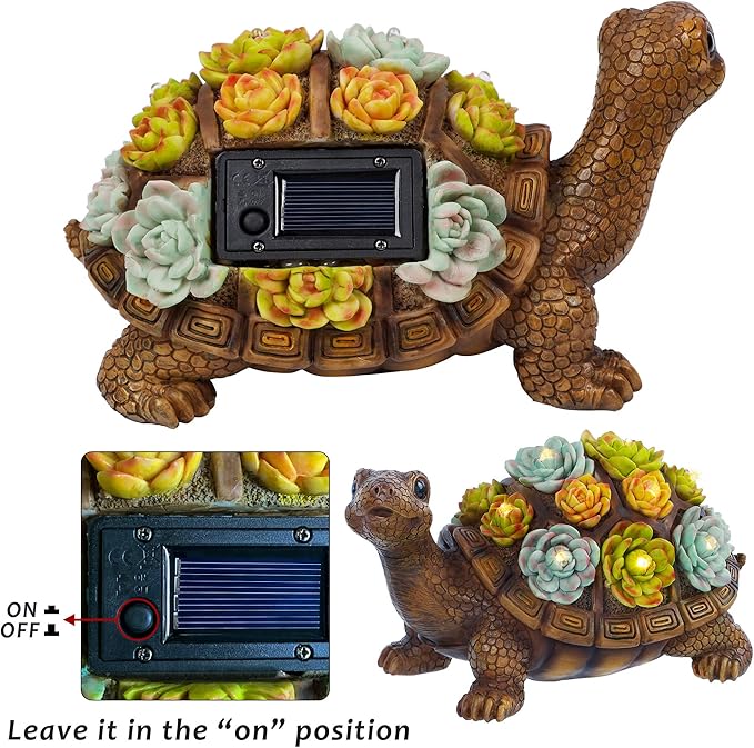 FORUP Turtle Garden Statue, Resin Turtle Figurine Garden Lawn Ornaments with Solar LED Lights for Outdoor Yard Garden Decorations