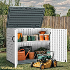 DWVO Outdoor Storage Shed, Weatherproof Resin, 35 Cu Ft Capacity, Horizontal Design, X-Shaped Lockable Door, Suitable for Bike, Garden Tools, Trash Cans, Light Gray
