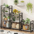 BON AUGURE Industrial 4 Tier Bookshelf, Modern Open Etagere Bookcase, Wood Metal Book Shelves for Living Room, Bedroom and Office (Dark Gray Oak)