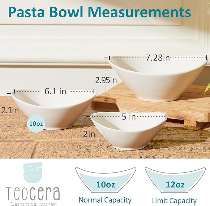 Teocera 6 Inch Ceramic Breakfast Bowls Set of 6, 10 Ounce Small Yogurt Bowls for Salad, Soup, Dessert, Microwave & Dishwasher Safe - White