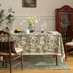 ISAENNE Designer Green Linen Small Rectangular Tablecloth,Floral French Country Indoor Table Cloth,Stain Resistant Home Decor Tablecloths for Dining Kitchen Thanksgiving Party,55"*71"-Brune