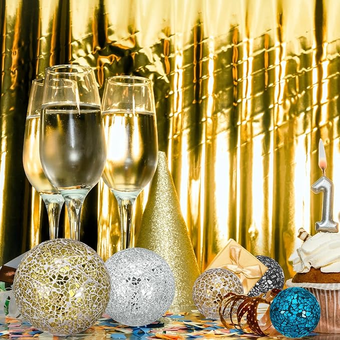 Decorative Ball for Bowls, 4 Inch Mosaic Glass Balls Decorative Glass Orbs for Home Decor/Dining Tables/Wedding Party/Coffee Table/Centerpiece Decor [Silver]
