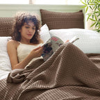PHF Ultra Soft Waffle Weave Blanket Twin Size 66"x 90"- Washed Lightweight Breathable Cozy Woven Blanket for Bed - Aesthetic Decor for Couch Bedding Sofa Home Car - Cocoa Brown