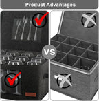 Foyego Wine Glass Storage Box with 24 Dividers, Dark Gray, 2 Pack | Visible Window, Soft Handles, for Packing and Moving, Stackable Storage Containers for Stemware, Glassware, Crystal Glasses
