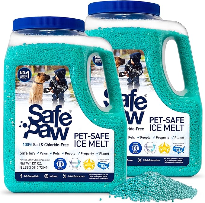 Safe Paw 2-Pack Pet-Safe Snow & Ice Melter, Salt- & Chloride-Free, 8 Lbs - Pet-Friendly Winter Maintenance Product for Driveway, Concrete, Sidewalk, and Outdoor Spaces
