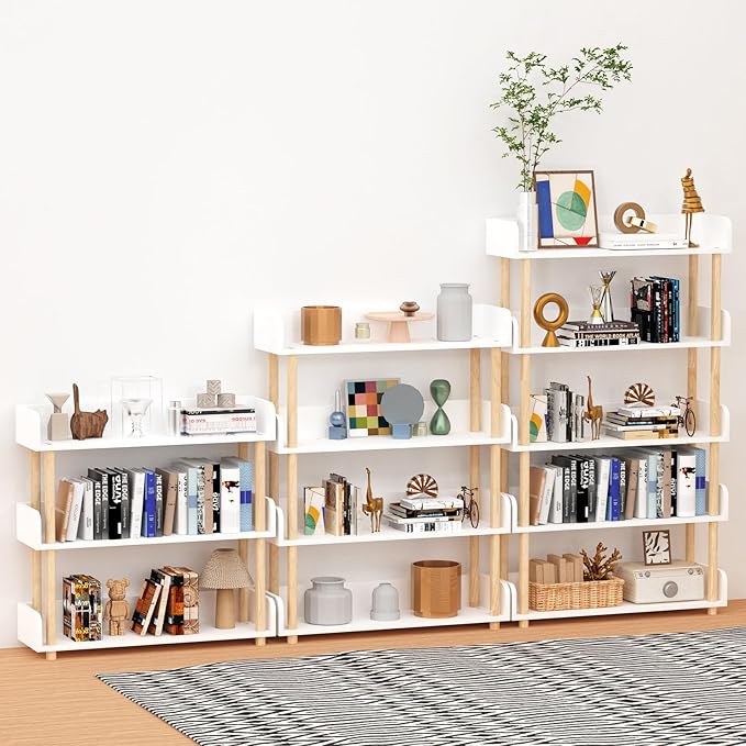 3-Tier Wooden Bookshelf, Modern Open Bookcase with Top Edge and Solid Wood Frame, Freestanding Bookshelf Storage Organizer for Home Office Living Room