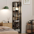 IDEALHOUSE Narrow Bookshelf Tall Skinny Bookcase 6 Tier Storage Rack Rustic Corner Shelf Metal Frame Small Freestanding Bookshelves Industrial Display Stand for Bedroom, Living Room, Home Office