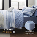 Bedsure California King Comforter Set 7 Pieces, Blue White Striped Bedding Comforter Sets All Season Bed Set, Bed in a Bag with Comforter, Sheets, Pillowcases & Shams