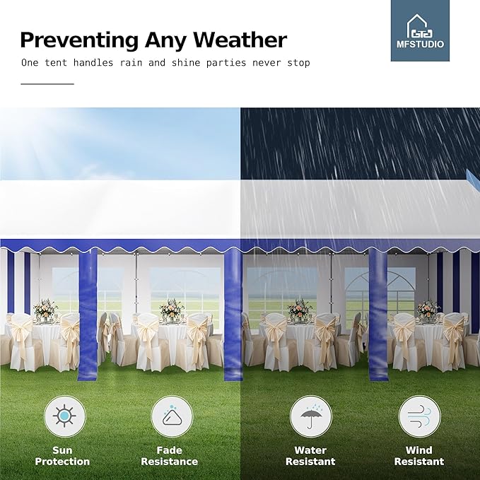 MFSTUDIO 13'x26' Party Tent, Outdoor Heavy Duty Party Tents with Removable Sidewalls, Large Canopy Tent Shelter for Outdoor Events Wedding Birthday, Blue