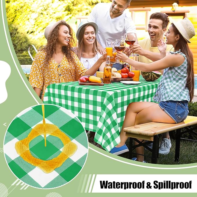 4 Packs Buffalo Disposable Table Cloth, 54 x 108 Inch Waterproof Plastic Tablecloth, Rectangle Green and White Checkered Table Covers for Picnic, Birthday, Party, Back to School