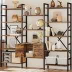 70 x70" Triple 5 Tier Book Shelf, Industrial Large Bookcase with Storage Cabinet, Tall Bookshelf with 14 Open Display Shelves Metal Frame Furniture for Living Room Bedroom Home Office Rustic Brown