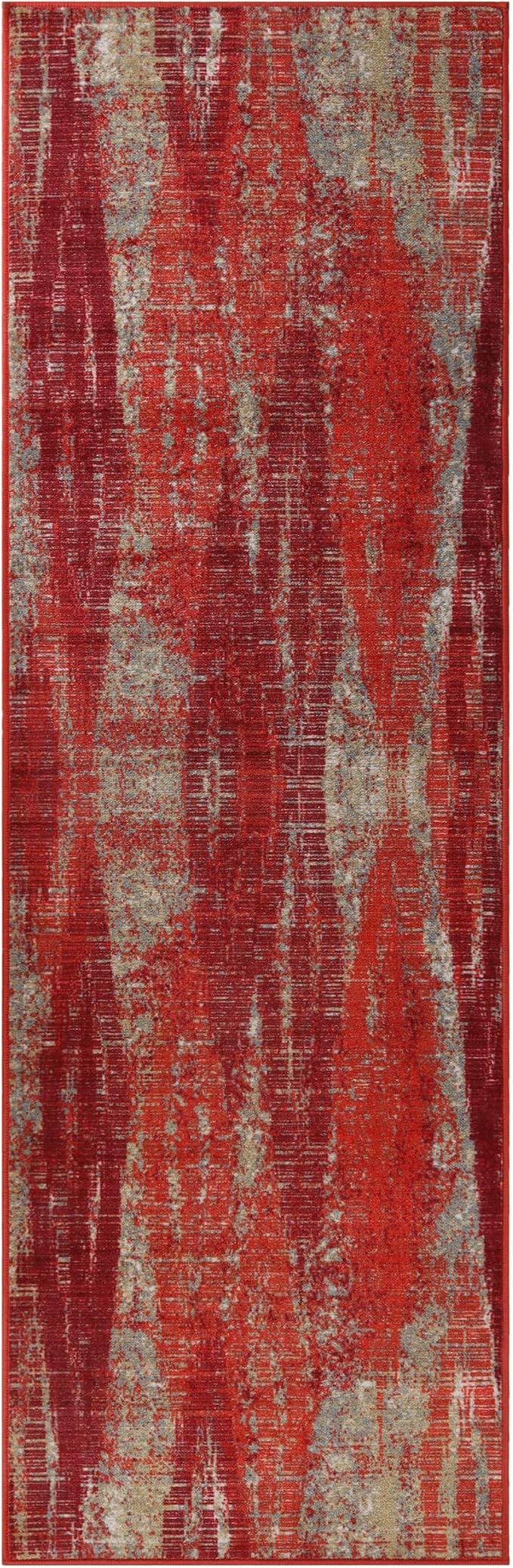 Superior Modern Indoor Runner Rug, Washable, Non-Skid Foam Backing, Floor Decor for Living Room, Bedroom, Entry, Mudroom, Washable Rugs, Abstract Brushstroke, Brayton Collection, 2' 7" x 8', Orange