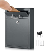 Yaocom Locking Mailbox with Key for Outdoor 12.2 x 8.5 x 3 Inches Large Wall Mount Mail Box with Lock Security Mail Drop Metal Collection Boxes Hanging Secure Postbox(Dark Gray)