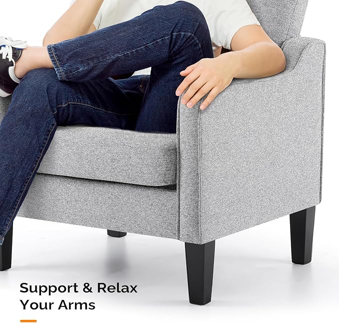 VINGLI Accent Chairs for Living Room Mid Century Modern Chair Sofa Chair Upholstered Arm Chair with Scooped Arms for Bedroom, Apartment, Office, Studio, Waiting Room, Play Room