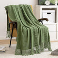 MIULEE Moss Green Knitted Throw Blanket for Couch Textured Knit Blanket with Tassels Cozy Woven Bed Blanket for Sofa Bed Chair Wave Pattern Spring Home Decor for All Seasons 50"x60"