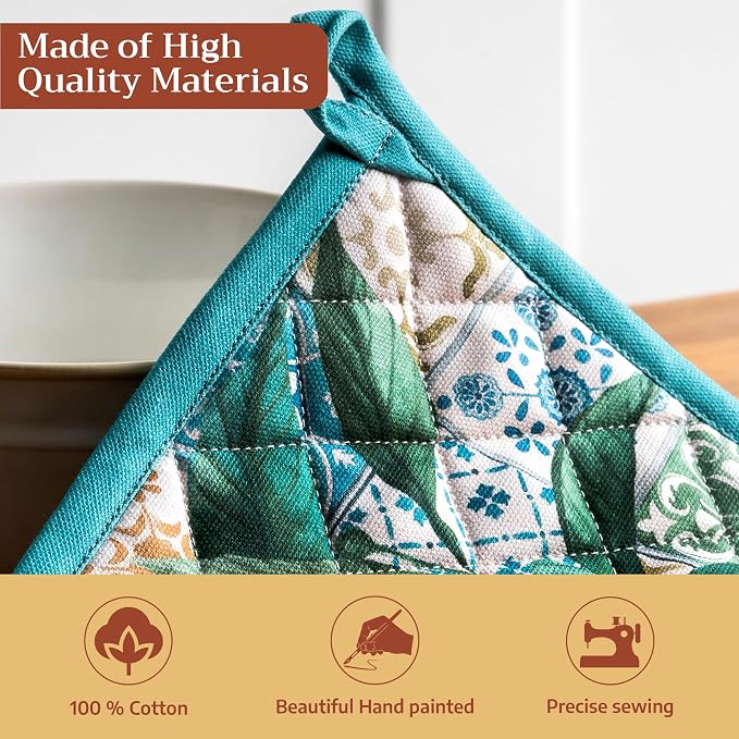 Maison d' Hermine Pot Holders 100% Cotton Potholders (8" x 8", Pack of 1) | Heat Resistant Hot Pads with Loop BBQ Cooking Baking Farmhouse Kitchen Handling Hot Pans Spring Summer - Agrume