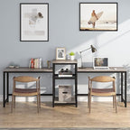 Tribesigns Extra Long Two Person Desk with Storage Shelves, 96.9 inch Double Computer Desks with Printer Shelf for 2 People, Rustic Writing Desk Workstation for Home Office