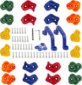 KINSPORY 20pc Rock Wall Climbing Holds for Kid, Play Set Climber Attachment | Colourful anti-slip pig nose rocks, two blue handles, complete mounting hardware for indoor outdoor playground building