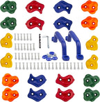 KINSPORY 20pc Rock Wall Climbing Holds for Kid, Play Set Climber Attachment | Colourful anti-slip pig nose rocks, two blue handles, complete mounting hardware for indoor outdoor playground building