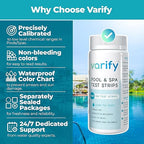Varify 7 in 1 Pool and Spa Test Strips- Easy to Use Water Testing Kit for Pool, Spa, Hot Tub & More - Tester Strip for Water Hardness, Chlorine, Bromine, pH, Alkalinity and Cyanuric Acid (100 Strips)