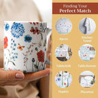 Maison d' Hermine Coffee Mug with Handles Tea Cups (15 Ounce, Pack of 1) | Fine Bone China Coffee Mugs for Hot Beverages Cappuccino Latte Home Restaurant Spring Summer -Just Floral - Poppies Always